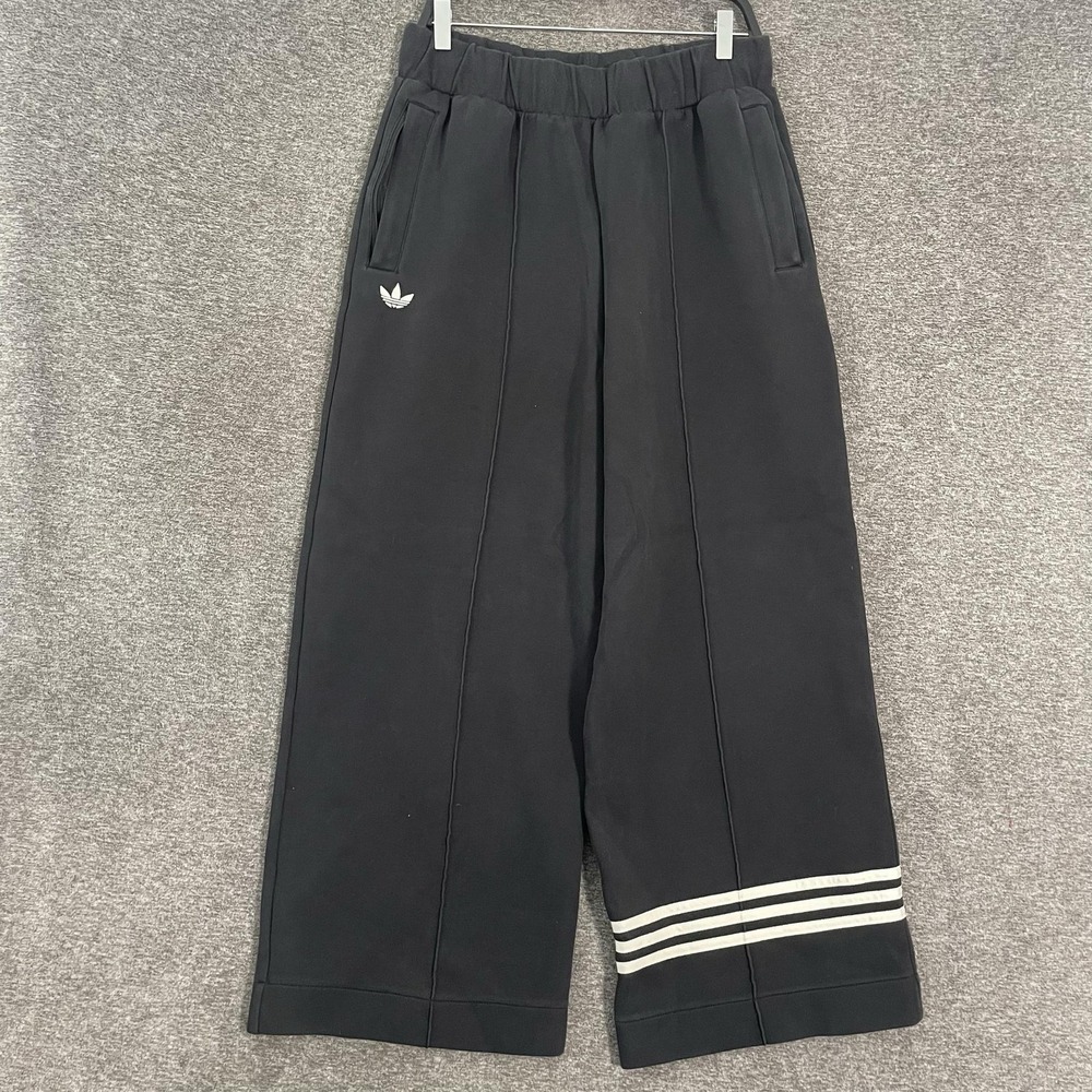 Adidas Originals Track Pants Womens XL Black Wide Leg Elastic Waist Stripes